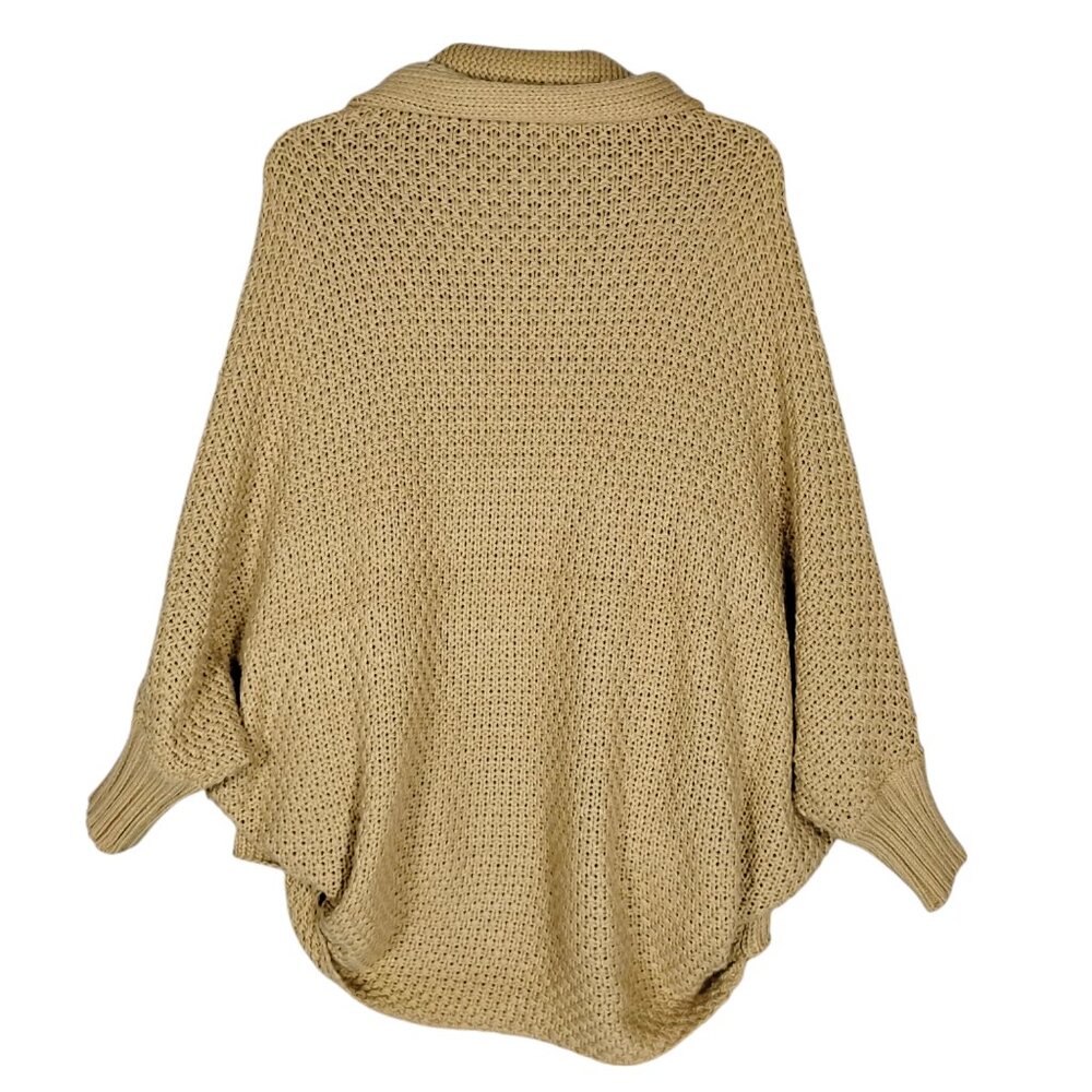 Chunky Knit Cuffed Shawl Baggy One Size Fits Most Long Sleeve Light Brown - Picture 3 of 3